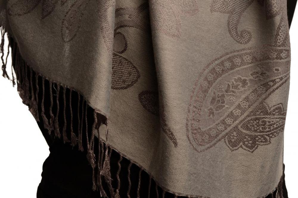 Liss Kiss Large Paisleys On Grey Pashmina Feel With Tassels - Scarf