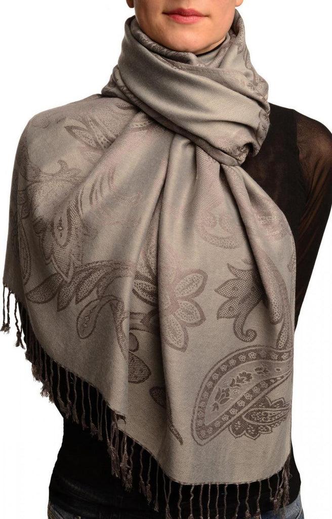 liss kiss Large Paisleys On Grey Pashmina Feel With Tassels - Scarf