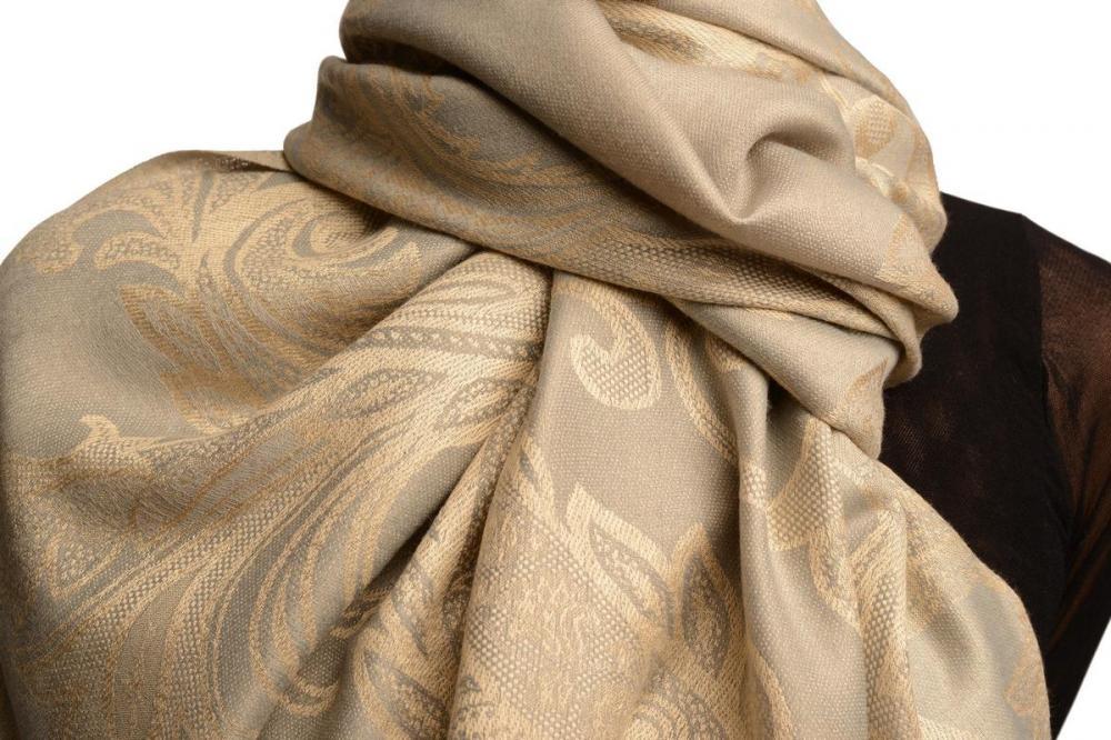 Liss Kiss Large Paisleys On Light Grey Pashmina Feel With Tassels - Scarf