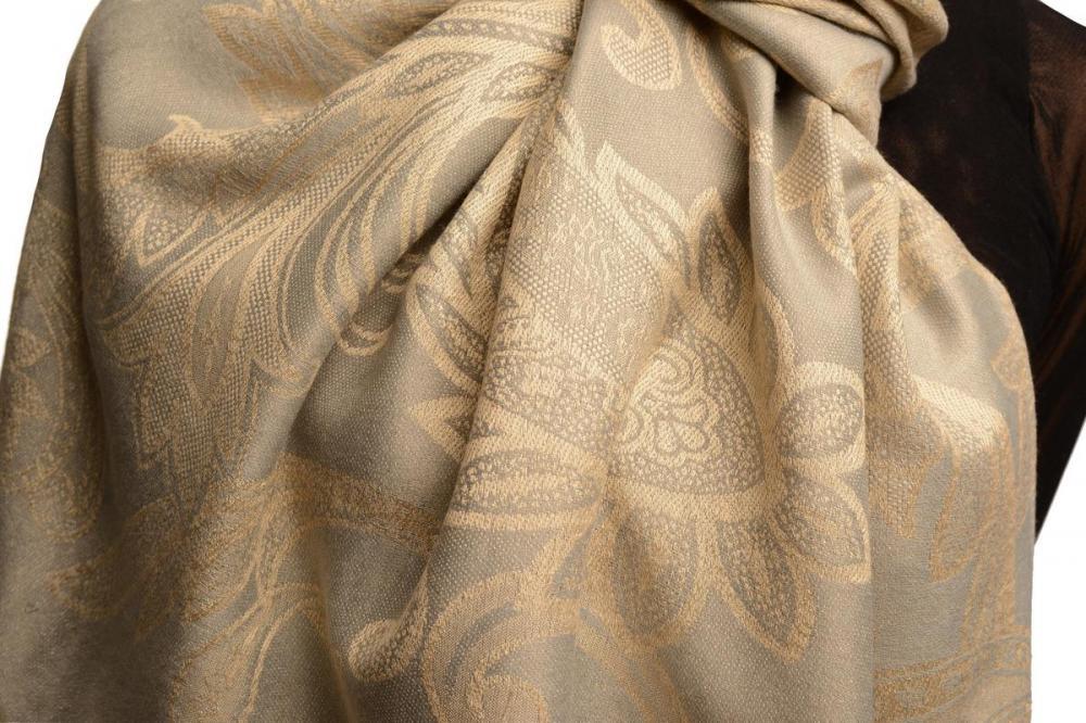 Liss Kiss Large Paisleys On Light Grey Pashmina Feel With Tassels - Scarf