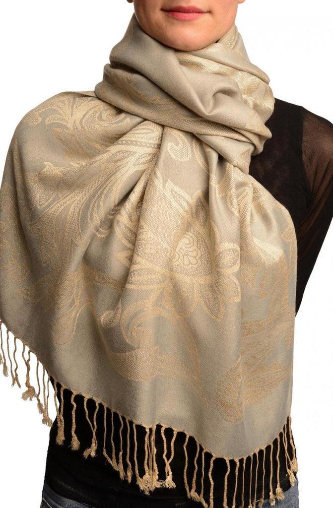 liss kiss Large Paisleys On Light Grey Pashmina Feel With Tassels - Scarf