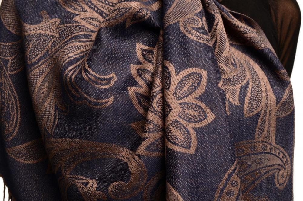 Liss Kiss Large Paisleys On Midnight Blue Pashmina Feel With Tassels - Scarf