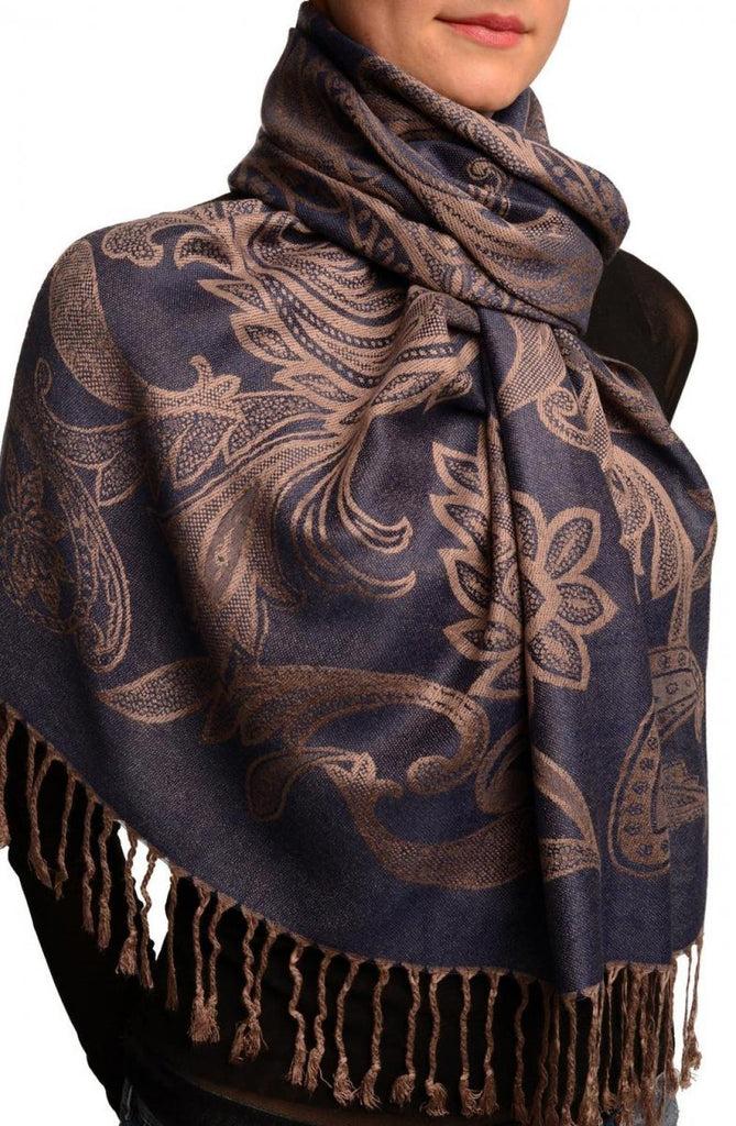 Liss Kiss Large Paisleys On Midnight Blue Pashmina Feel With Tassels - Scarf