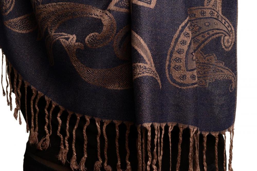 Liss Kiss Large Paisleys On Midnight Blue Pashmina Feel With Tassels - Scarf