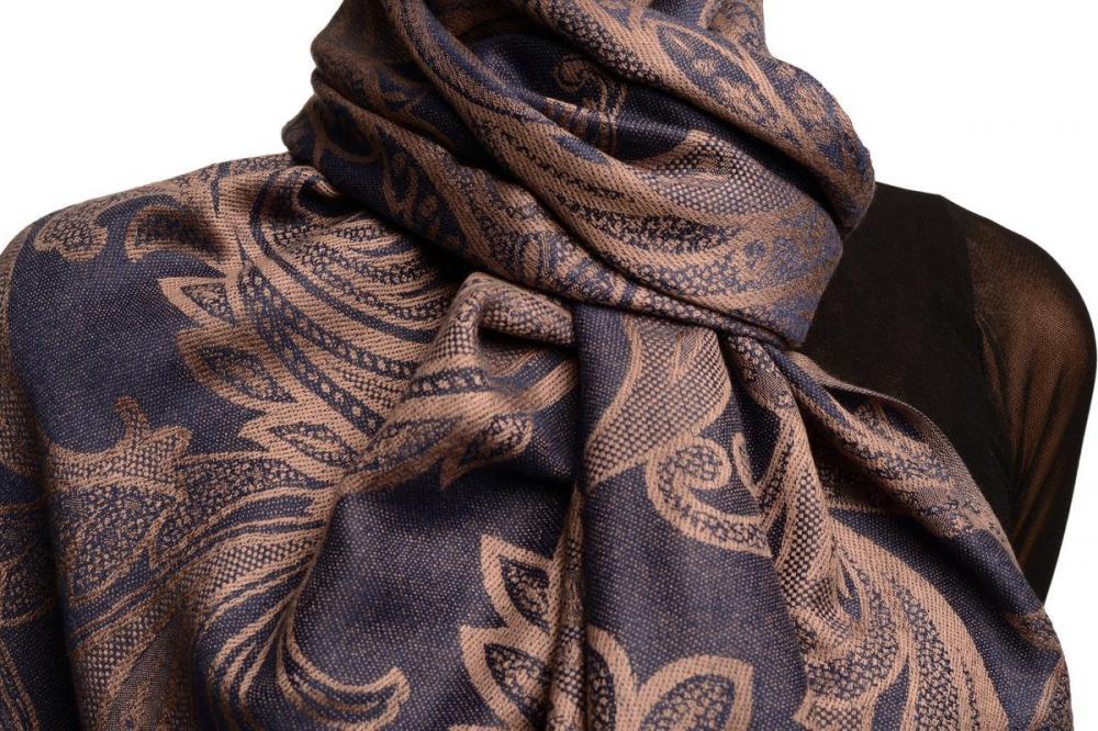 Liss Kiss Large Paisleys On Midnight Blue Pashmina Feel With Tassels - Scarf