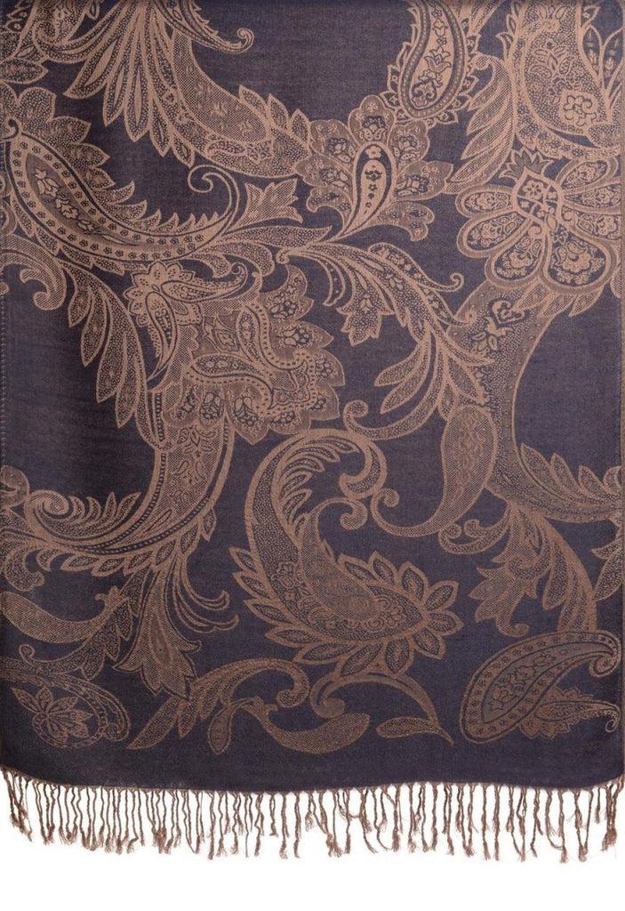 Liss Kiss Large Paisleys On Midnight Blue Pashmina Feel With Tassels - Scarf