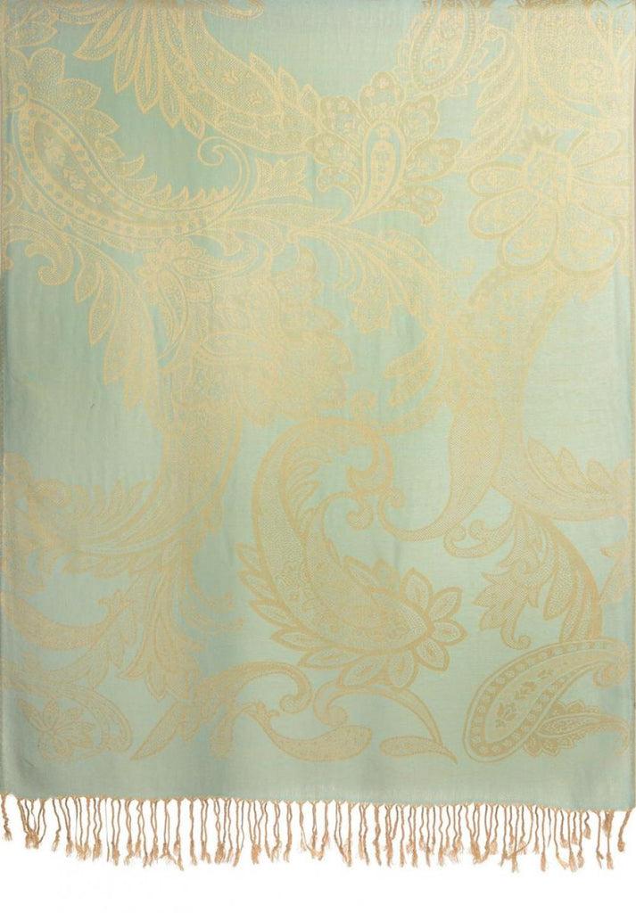 Liss Kiss Large Paisleys On Powder Blue Pashmina Feel With Tassels - Scarf