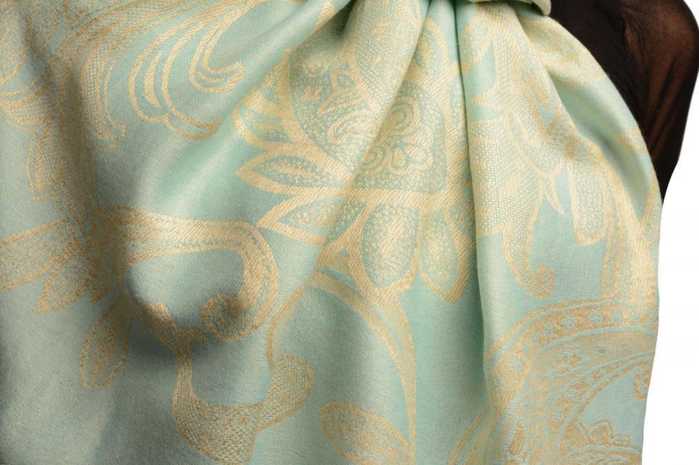 Liss Kiss Large Paisleys On Powder Blue Pashmina Feel With Tassels - Scarf
