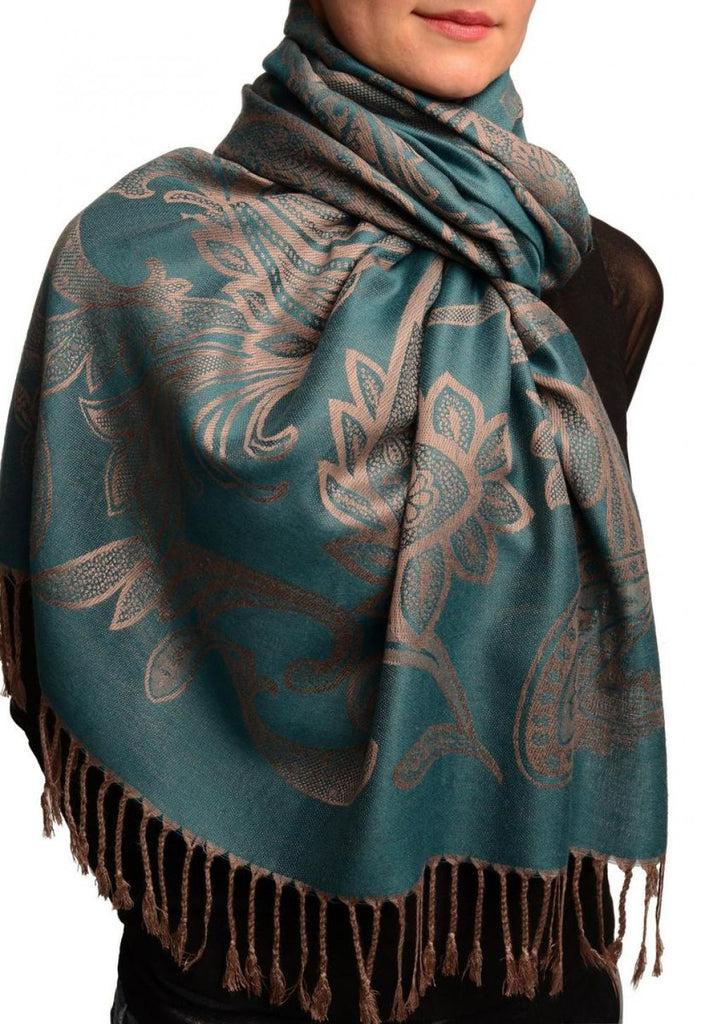 Liss Kiss Large Paisleys On Prussian Blue Pashmina Feel With Tassels - Scarf