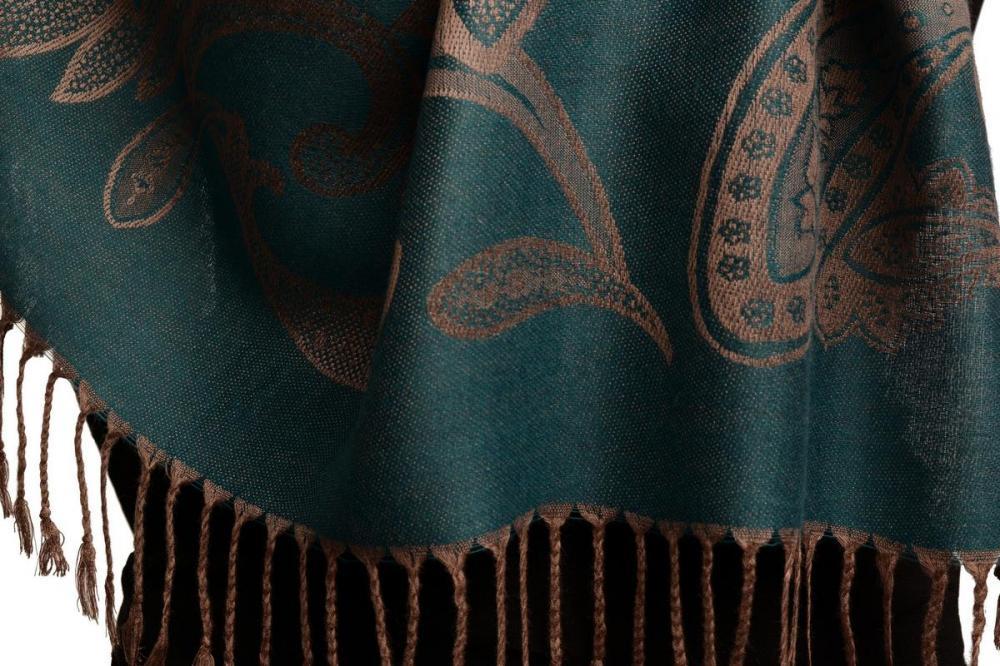 Liss Kiss Large Paisleys On Prussian Blue Pashmina Feel With Tassels - Scarf