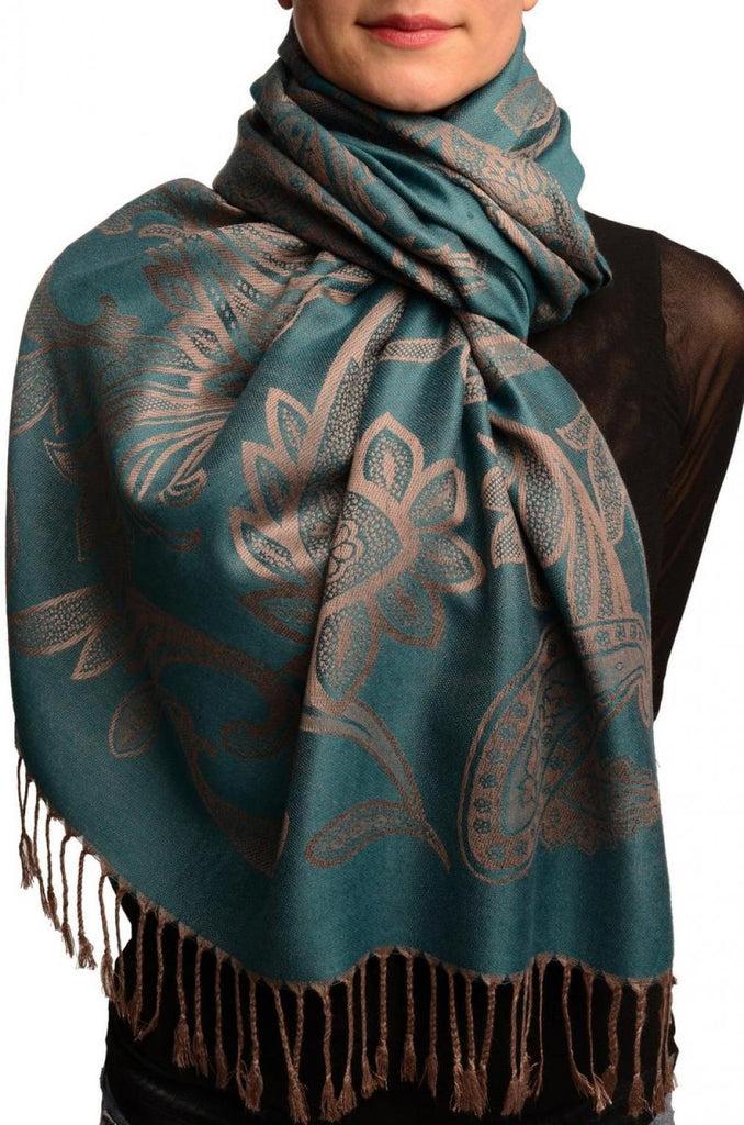 liss kiss Large Paisleys On Prussian Blue Pashmina Feel With Tassels - Scarf