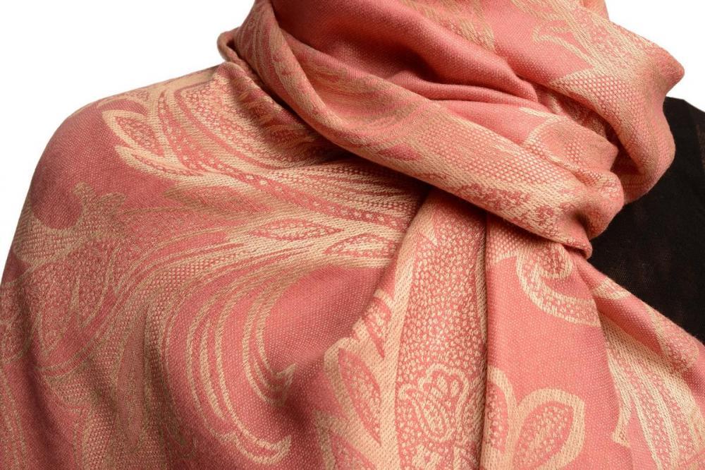 Liss Kiss Large Paisleys On Puce Pink Pashmina Feel With Tassels - Scarf