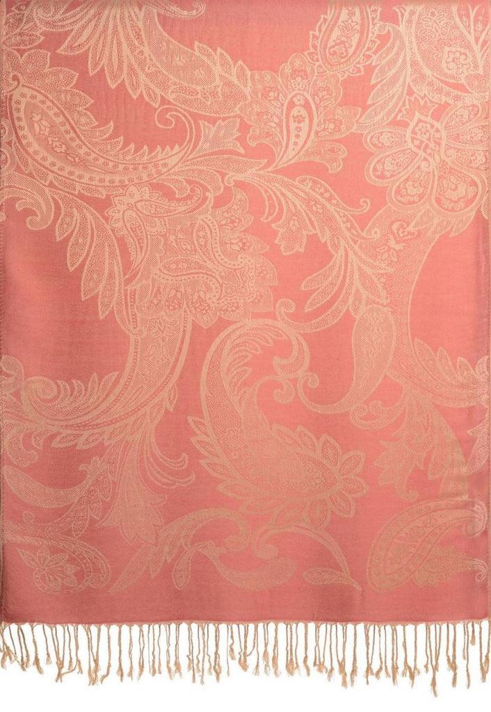 Liss Kiss Large Paisleys On Puce Pink Pashmina Feel With Tassels - Scarf
