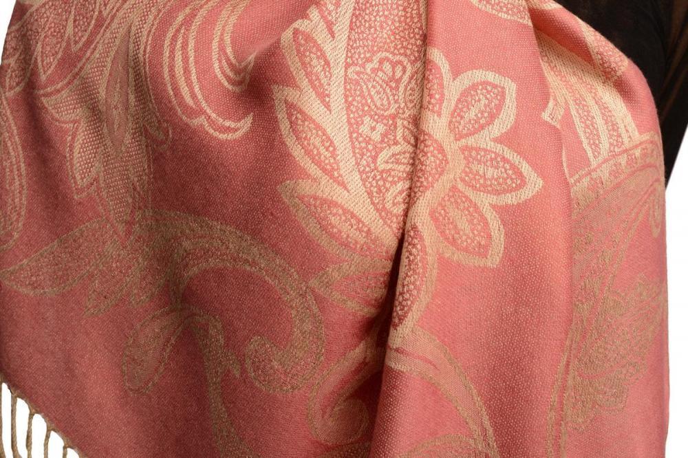 Liss Kiss Large Paisleys On Puce Pink Pashmina Feel With Tassels - Scarf