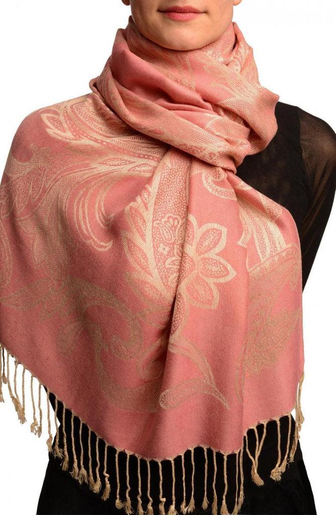 liss kiss Large Paisleys On Puce Pink Pashmina Feel With Tassels - Scarf