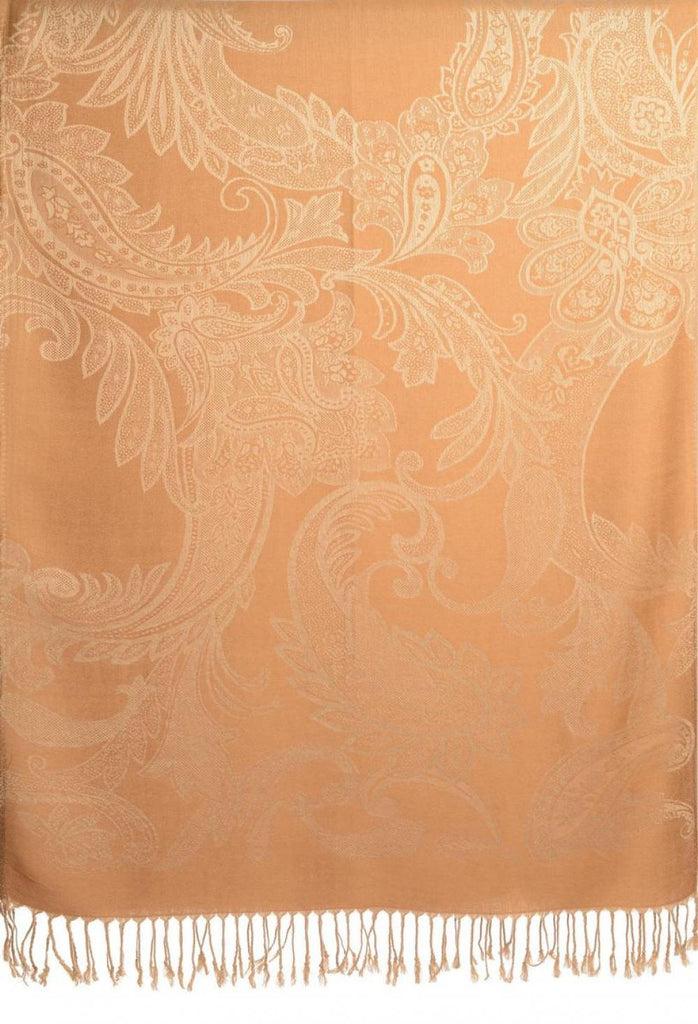 Liss Kiss Large Paisleys On Tawny Brown Pashmina Feel With Tassels - Scarf