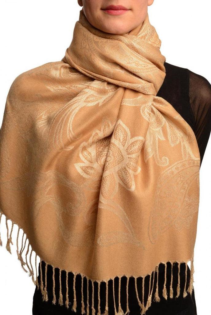 liss kiss Large Paisleys On Tawny Brown Pashmina Feel With Tassels - Scarf