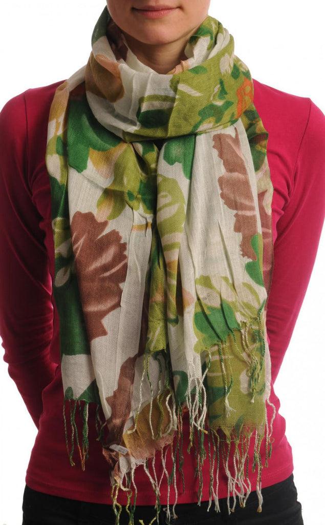 liss kiss Large Pink & Red Flowers With Tassels On Soft Pink - Scarf