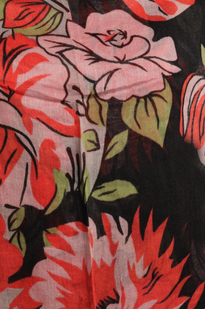 Liss Kiss Large Pink & Red Roses And Sunflowers On Light Grey With Tassels - Scarf