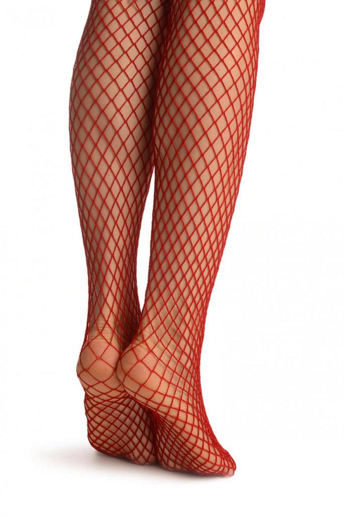 Liss Kiss Large Red Net With Lace Top & Crossing Velvet Straps - Tights