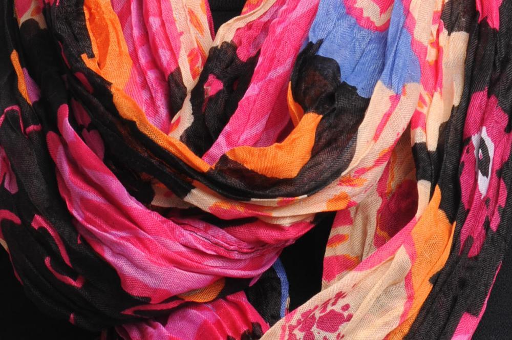 Liss Kiss Large Red Pink & Beige Flowers On Black Snood Scarf - Snood