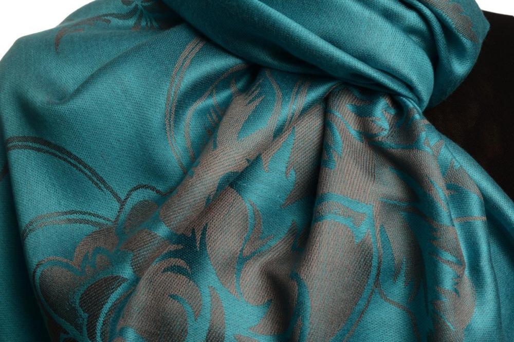 Liss Kiss Large Roses On Dodger Blue Pashmina With Tassels - Scarf