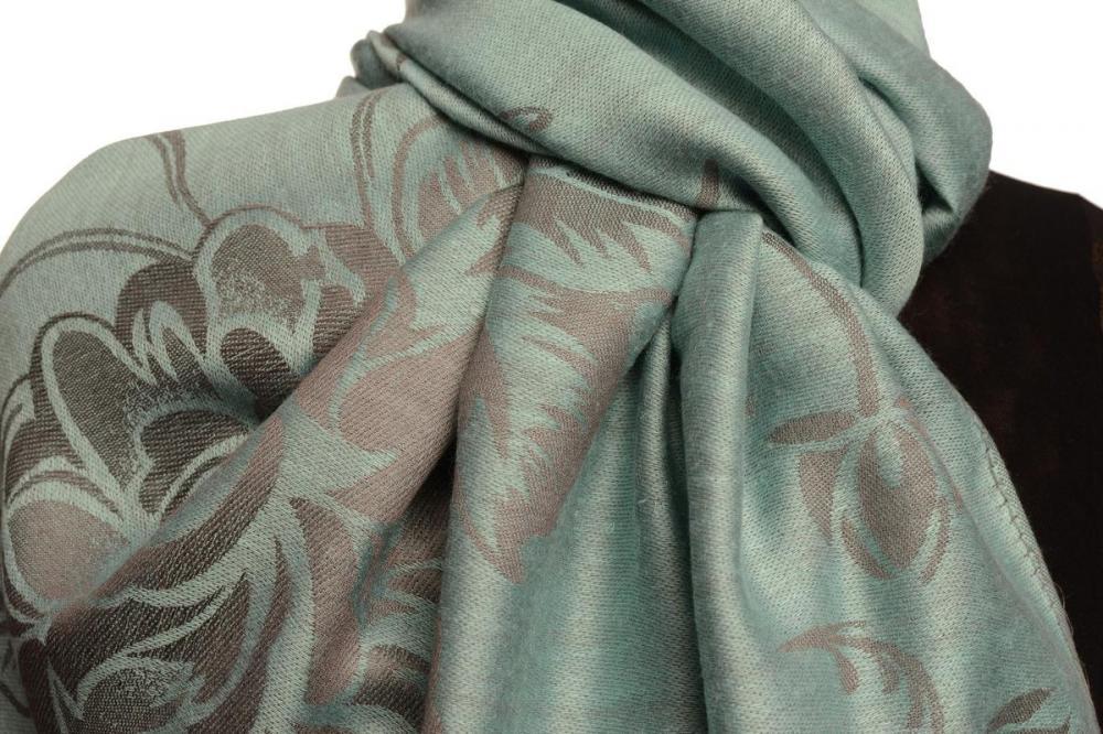 Liss Kiss Large Roses On Powder Blue Pashmina With Tassels - Scarf