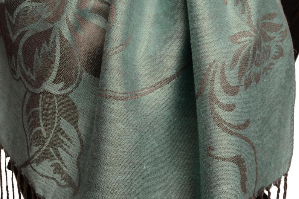 Liss Kiss Large Roses On Powder Blue Pashmina With Tassels - Scarf