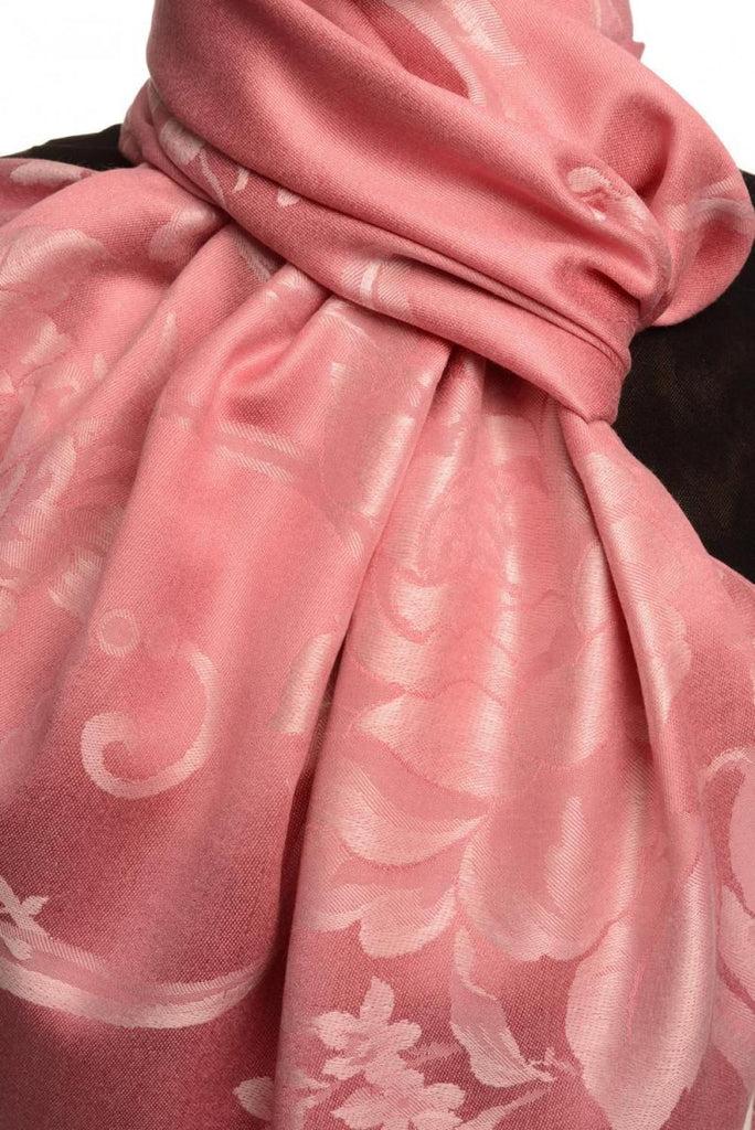 Liss Kiss Large Tea Pink Roses On Salmon Pink Pashmina With Tassels - Scarf