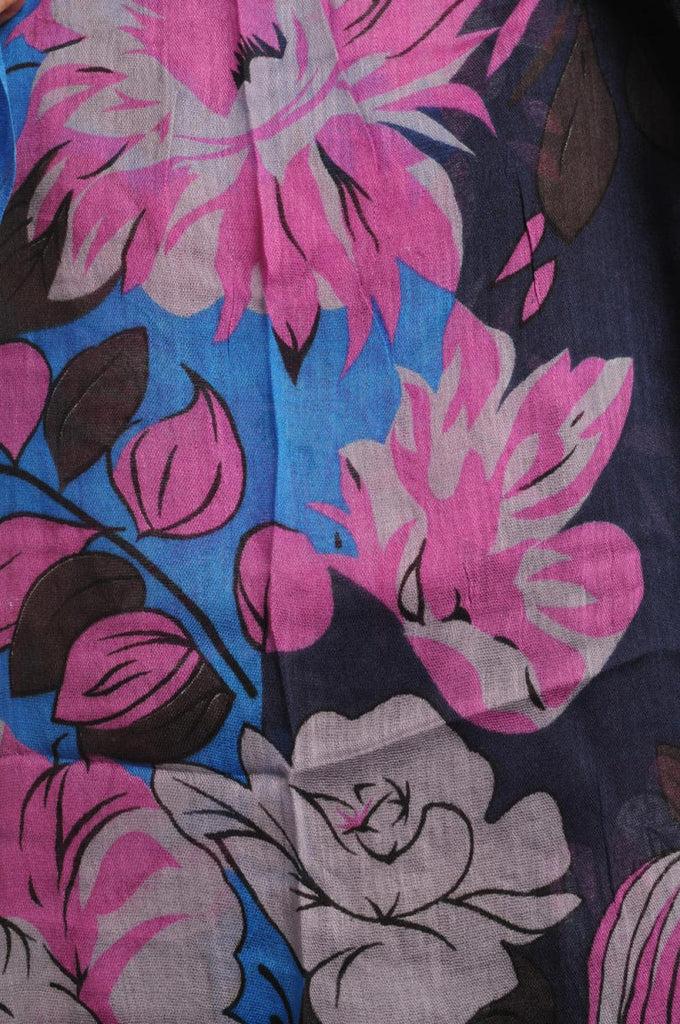 Liss Kiss Large White & Pink Roses And Sunflowers On Navy Blue With Tassels - Scarf