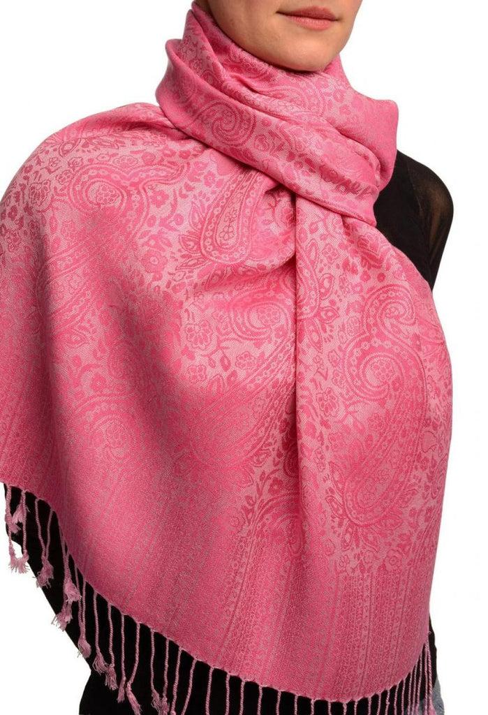 Liss Kiss Lemonade & Fuchsia Pink Paisleys Pashmina Feel With Tassels - Scarf