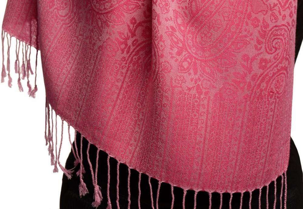 Liss Kiss Lemonade & Fuchsia Pink Paisleys Pashmina Feel With Tassels - Scarf