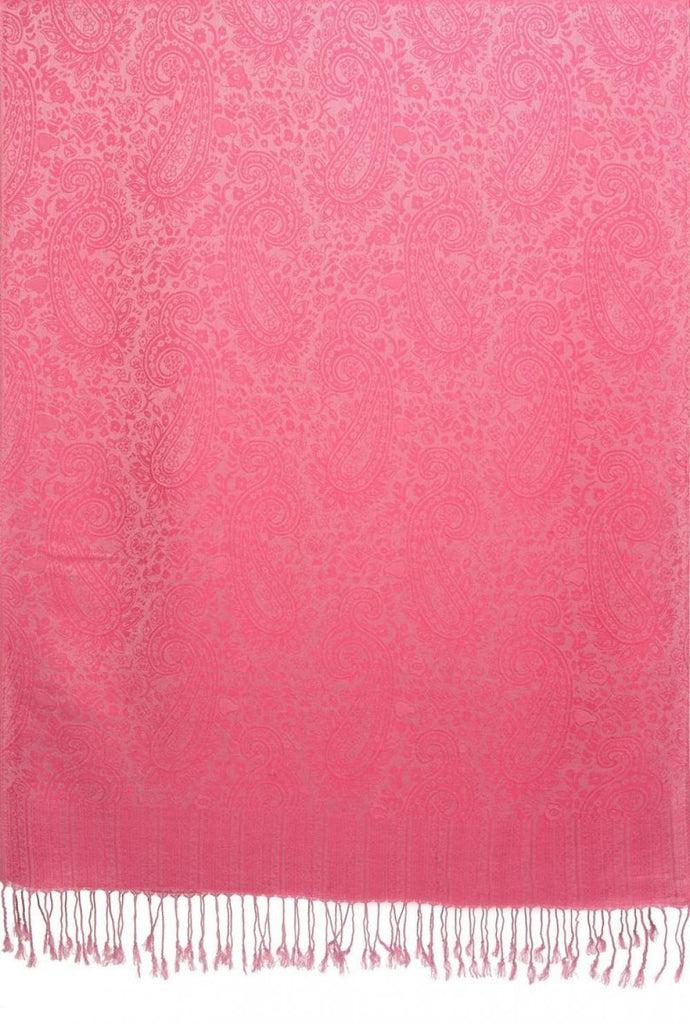 Liss Kiss Lemonade & Fuchsia Pink Paisleys Pashmina Feel With Tassels - Scarf