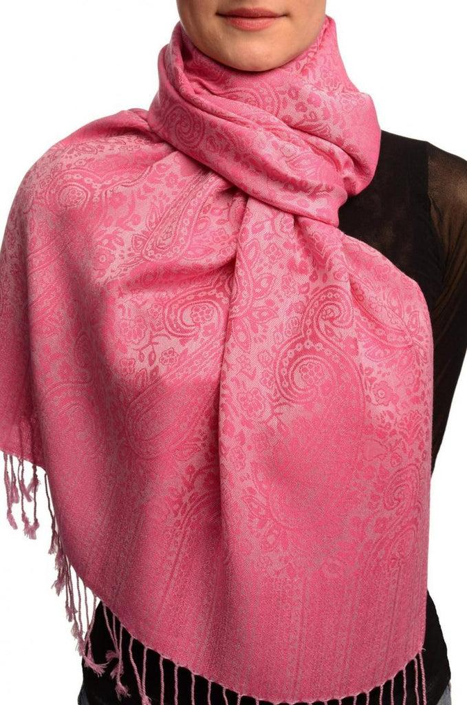 liss kiss Lemonade & Fuchsia Pink Paisleys Pashmina Feel With Tassels - Scarf