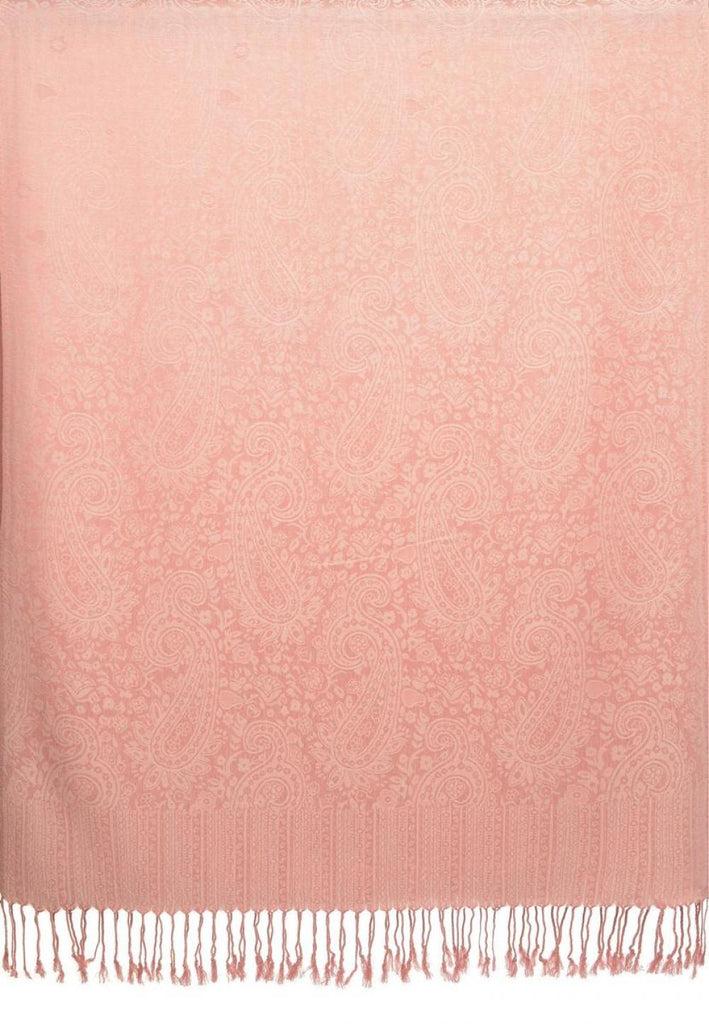 Liss Kiss Lemonade Pink Paisleys Pashmina Feel With Tassels - Scarf
