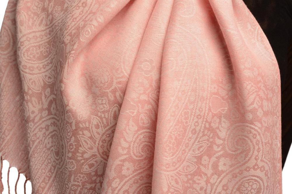 Liss Kiss Lemonade Pink Paisleys Pashmina Feel With Tassels - Scarf