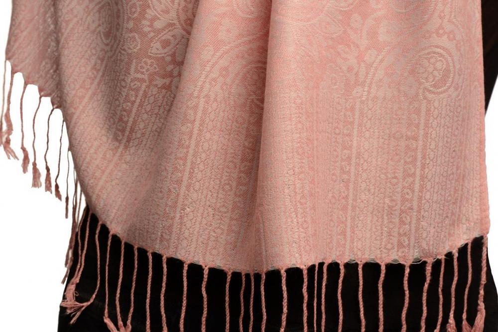 Liss Kiss Lemonade Pink Paisleys Pashmina Feel With Tassels - Scarf