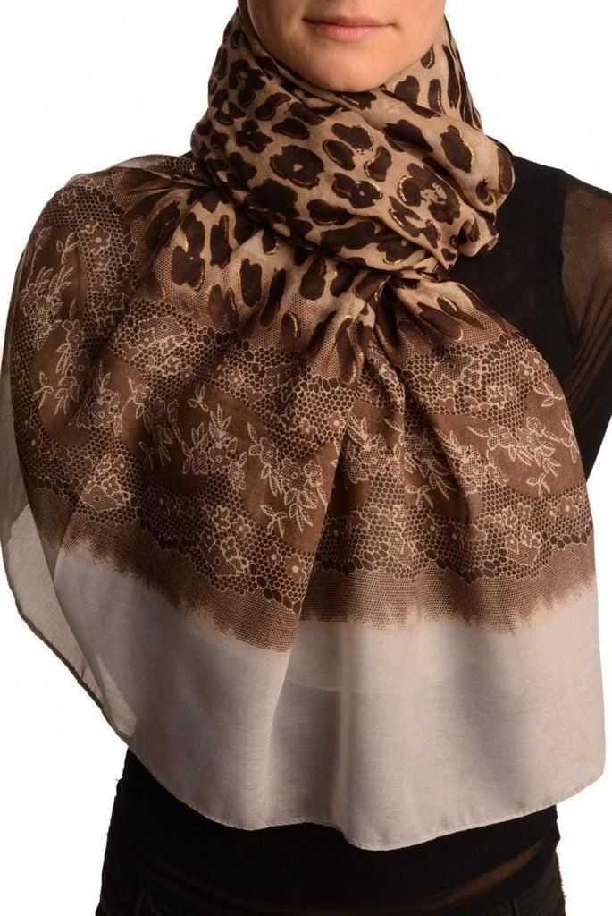 liss kiss Leopard With Gold Glitter & Grey Lace Print - Scarf