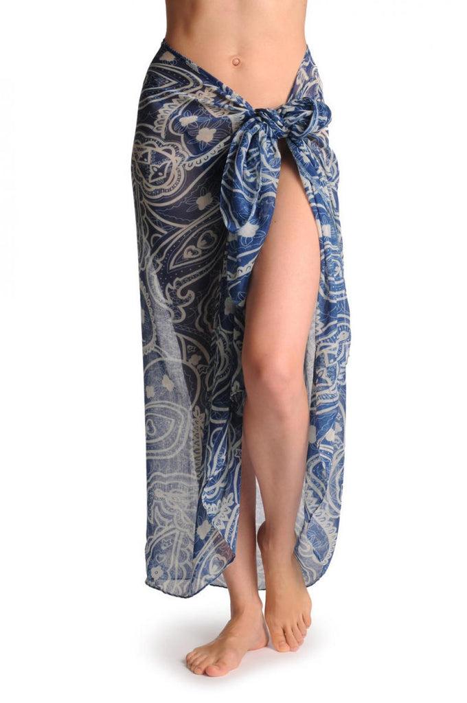 Liss Kiss Light Blue Wide Lace On Blue Unisex Scarf & Beach Sarong - Scarf