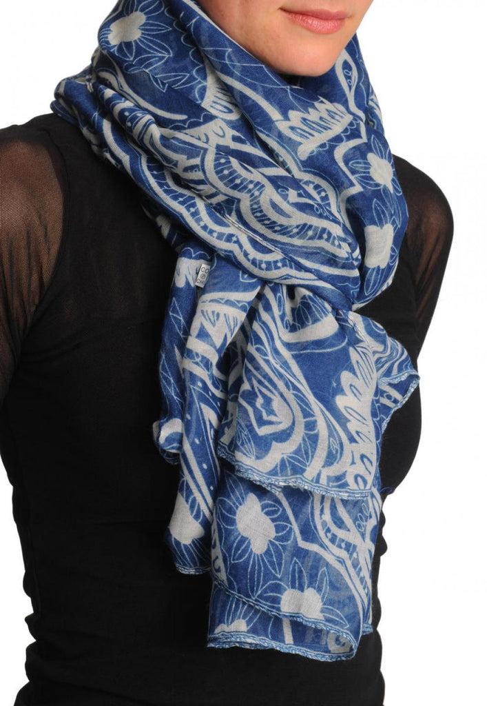 Liss Kiss Light Blue Wide Lace On Blue Unisex Scarf & Beach Sarong - Scarf
