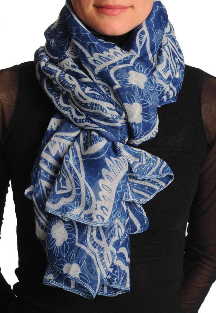 liss kiss Light Blue Wide Lace On Blue Unisex Scarf & Beach Sarong - Scarf