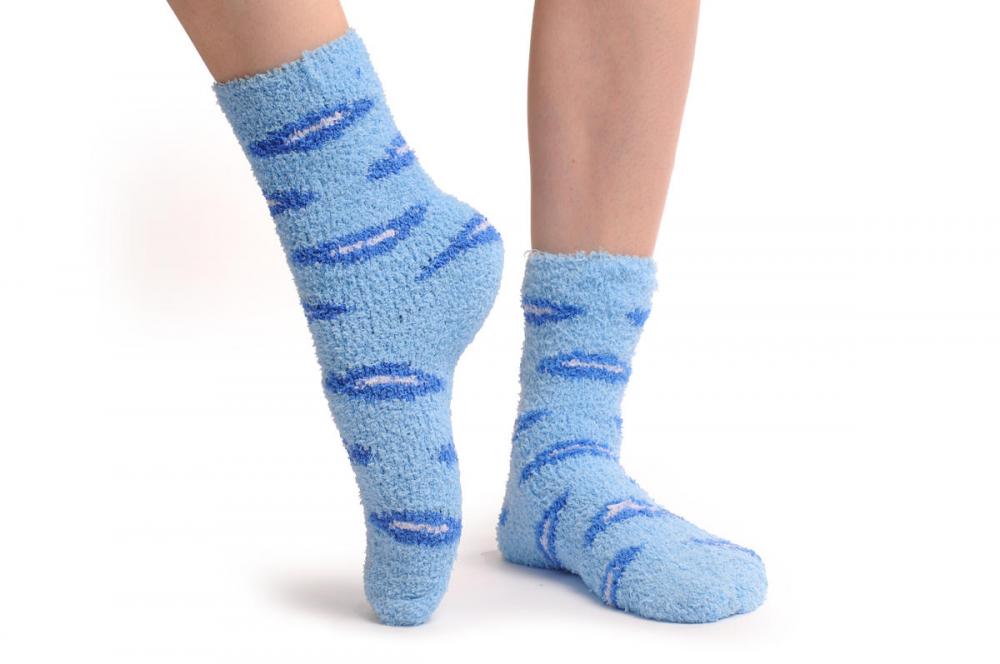 Liss Kiss Light Blue With Dark Blue Lips Luxury Soft Feather Touch Bed Lounge - Socks