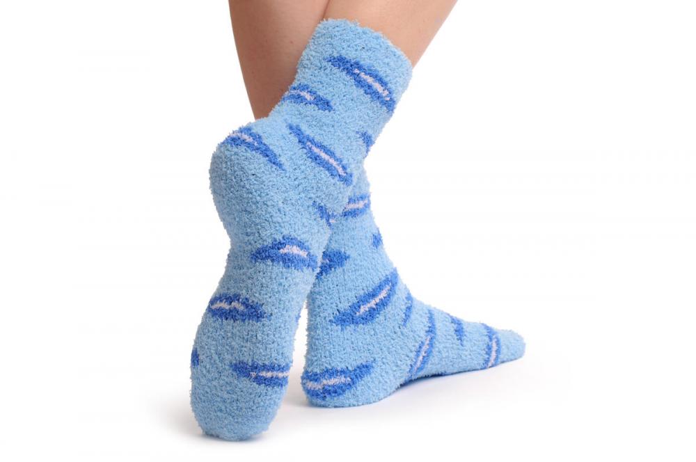 liss kiss Light Blue With Dark Blue Lips Luxury Soft Feather Touch Bed Lounge - Socks