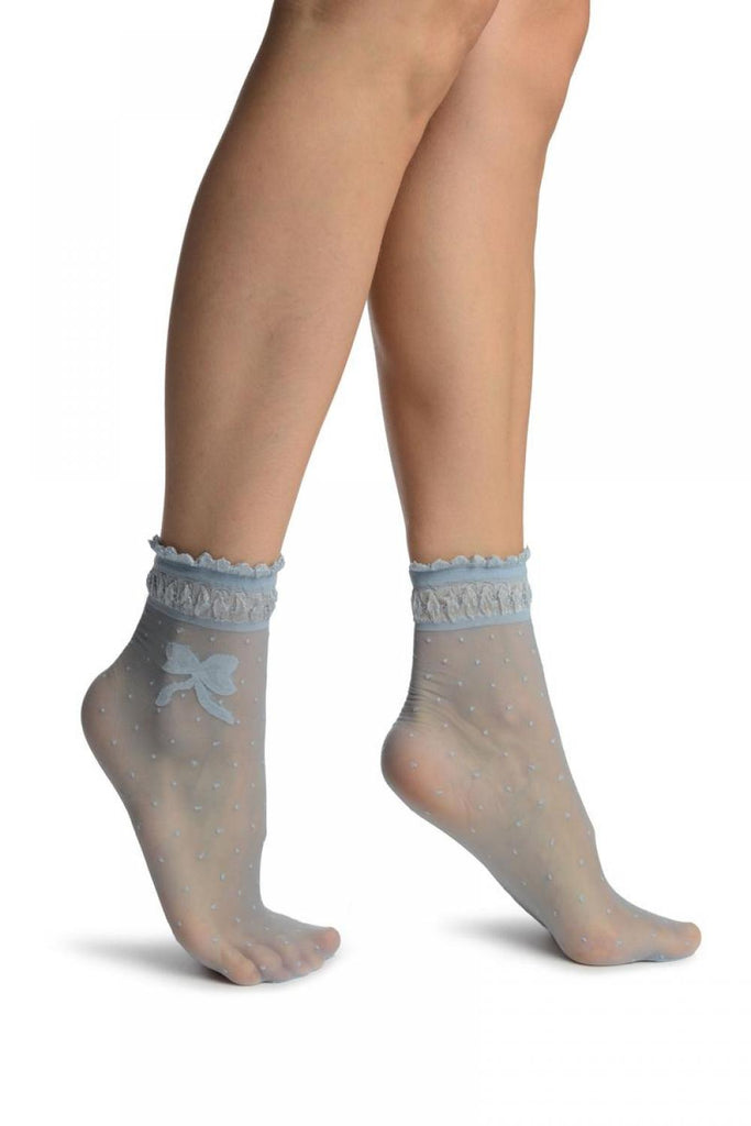 liss kiss Light Blue With Dots & Bow Comfort Top Ankle High Socks - Socks