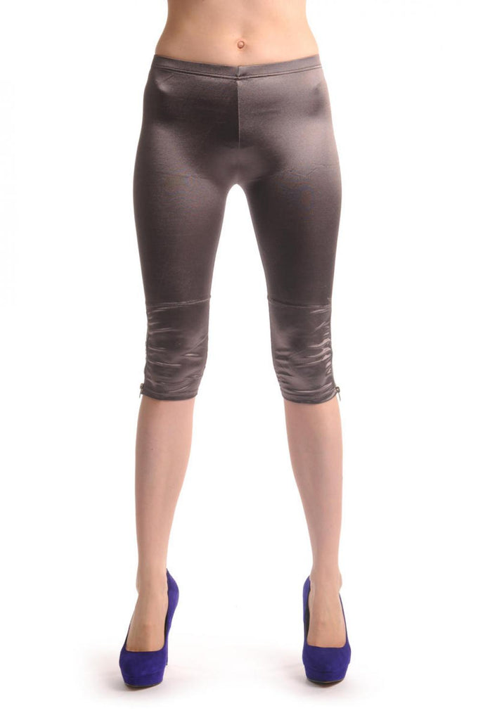 Liss Kiss Light Brown Silky Soft Satin With Side Zip - Cropped Leggings