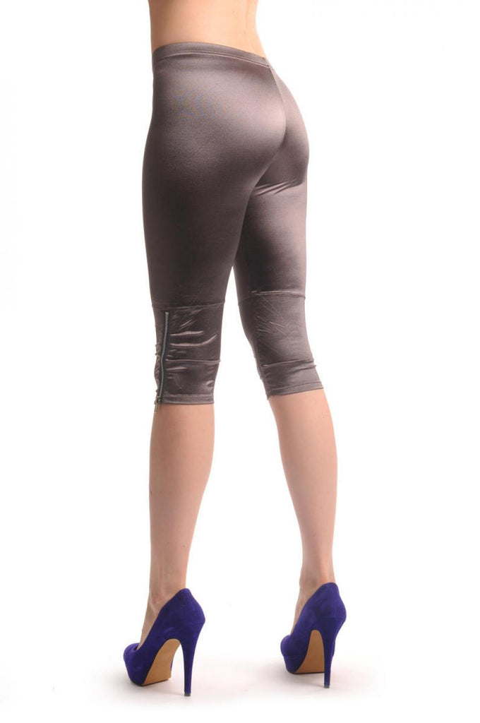 Liss Kiss Light Brown Silky Soft Satin With Side Zip - Cropped Leggings