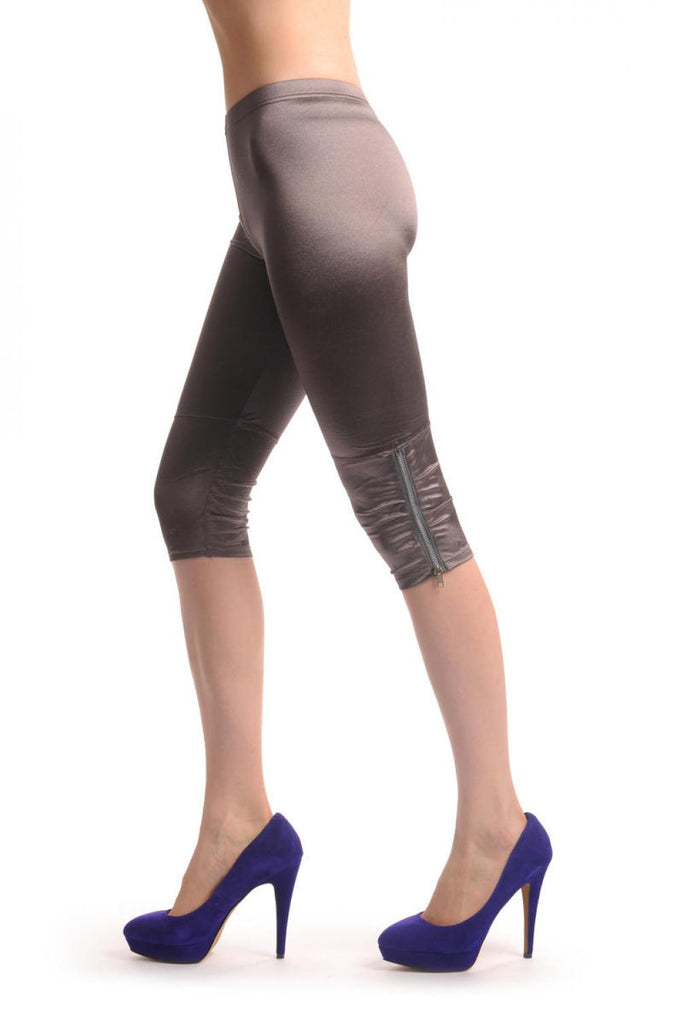 liss kiss Light Brown Silky Soft Satin With Side Zip - Cropped Leggings