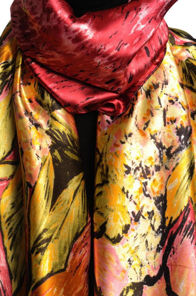 Liss Kiss Light Burgundy Red Beige & Green Van Gogh Flowers - Scarf
