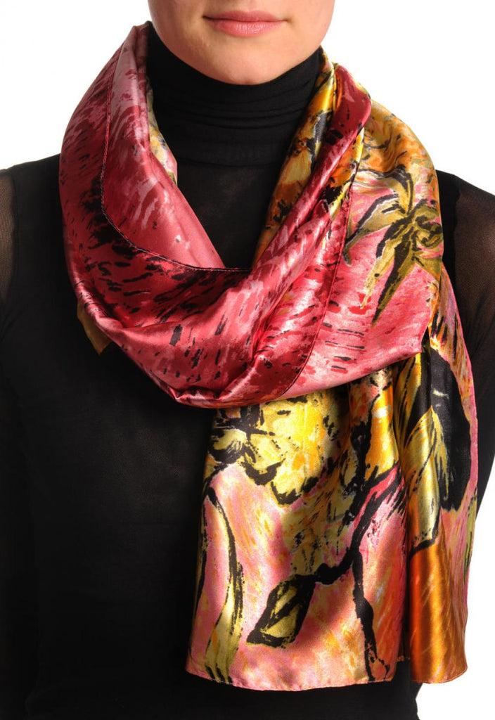 Liss Kiss Light Burgundy Red Beige & Green Van Gogh Flowers - Scarf