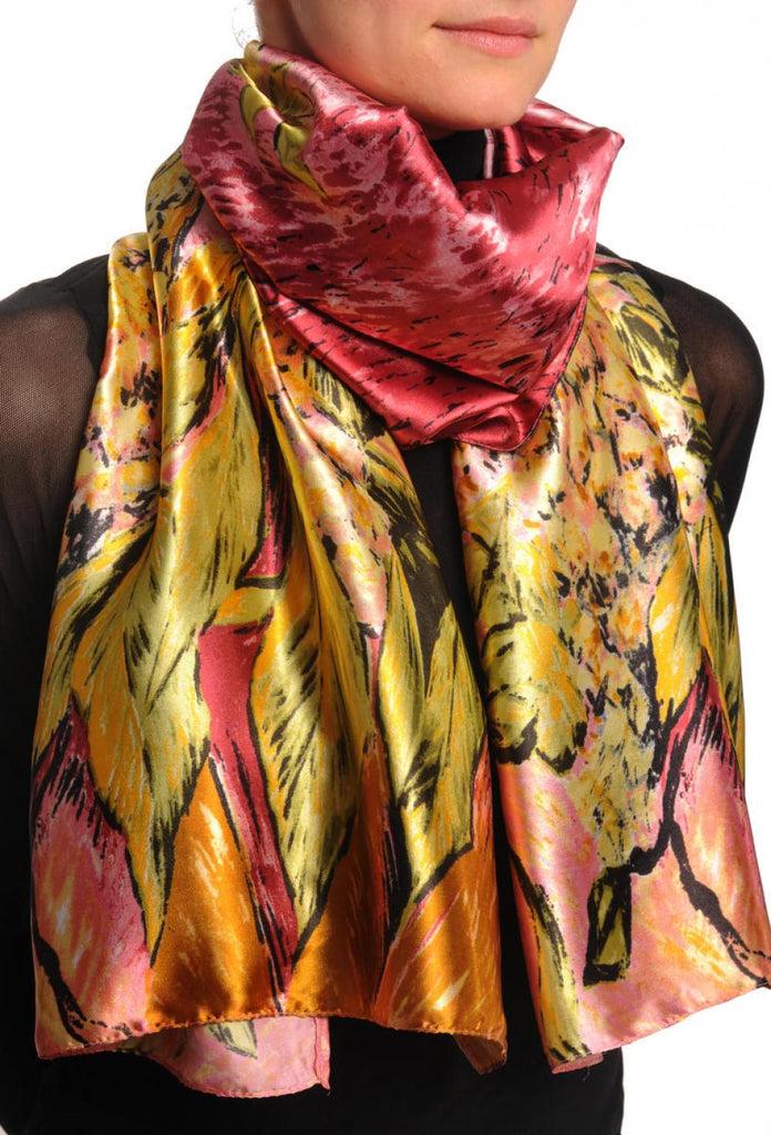 Liss Kiss Light Burgundy Red Beige & Green Van Gogh Flowers - Scarf